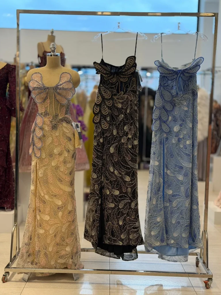 Formal dresses boutique display.